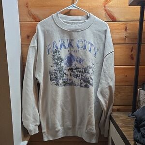 State of Mind Park City Graphic Sweater - Grey and Blue Oversized